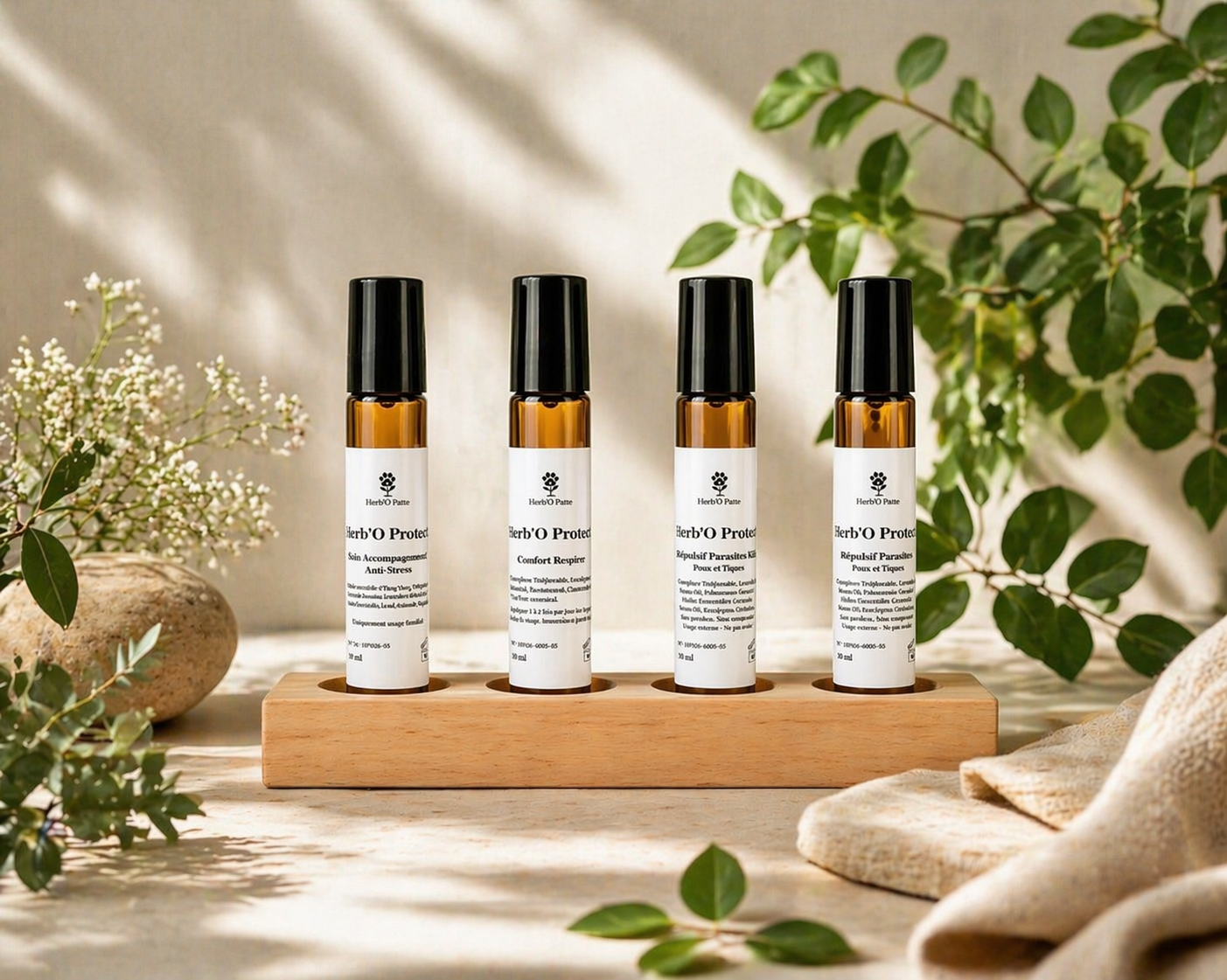 Gamme Herb'O Humain:
Herb'O Protect Répulsif poux et tiques Kids
Herb'O Protect Répulsif poux et tiques Aldulte
Herb'O Protect soin accompagnement anti-stress
Herb'O Protect Confort respire